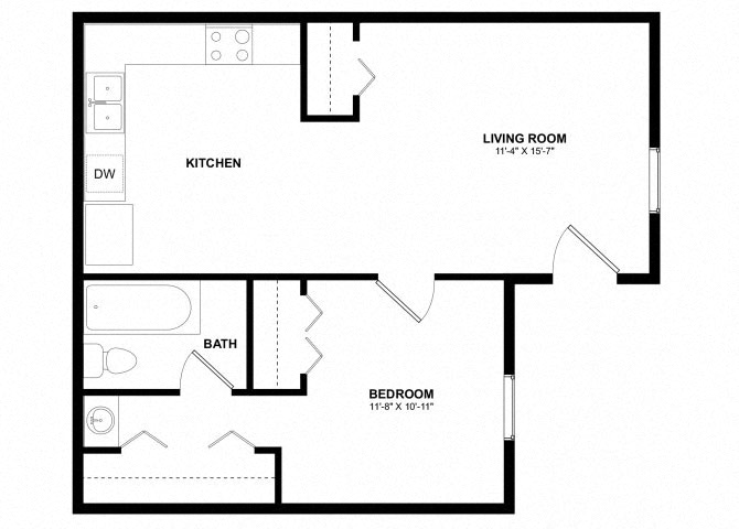 Floor plan for 1 bed, 1 bath, 470 sqft